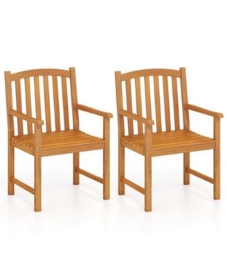 Solid Acacia Wood Patio Chairs Set of 2 with Slatted Seat and Inclined Backrest for Porch