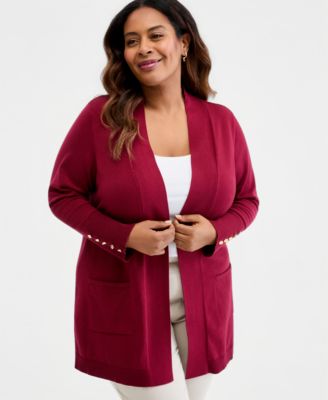 Plus Size Open-Front Long-Sleeve Cardigan