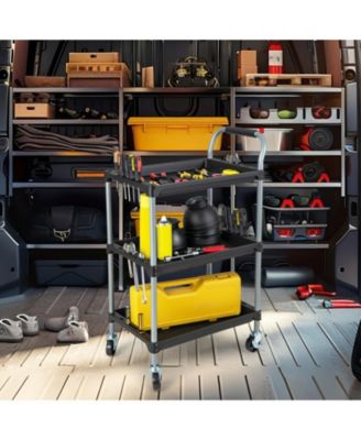 3-Tier Utility Rolling Cart with PP Shelves and Locking Wheels