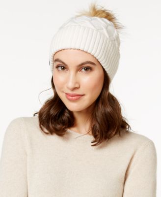 Steve Madden - Faux Fur Cable Knit Cuff Hat