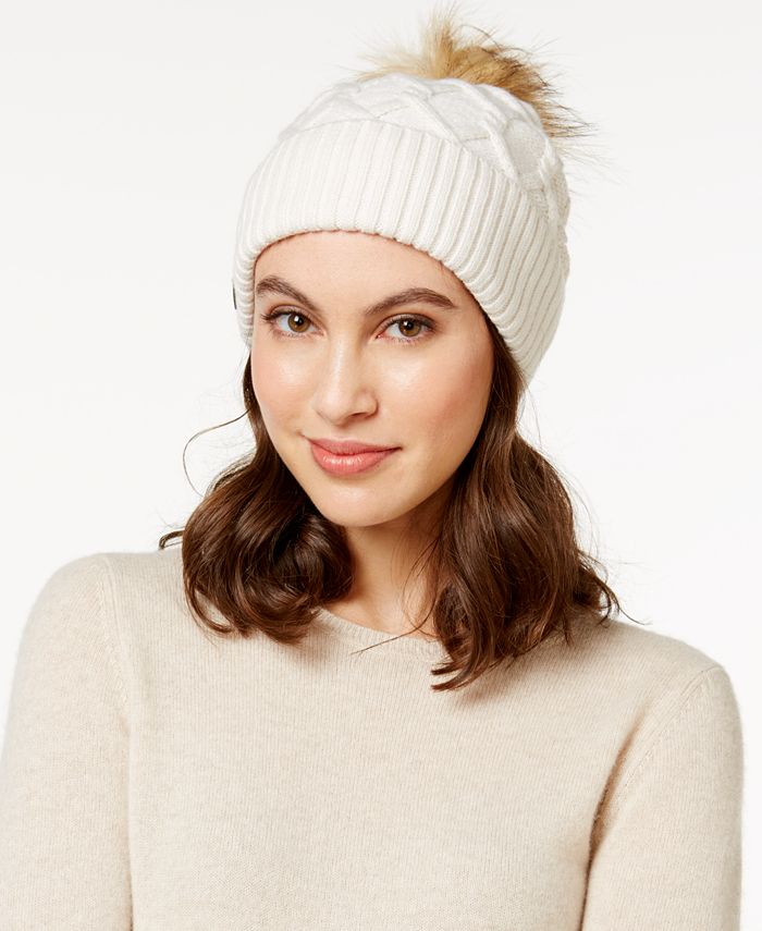 Steve Madden Faux-Fur Cable Knit Cuff Hat - Macy's
