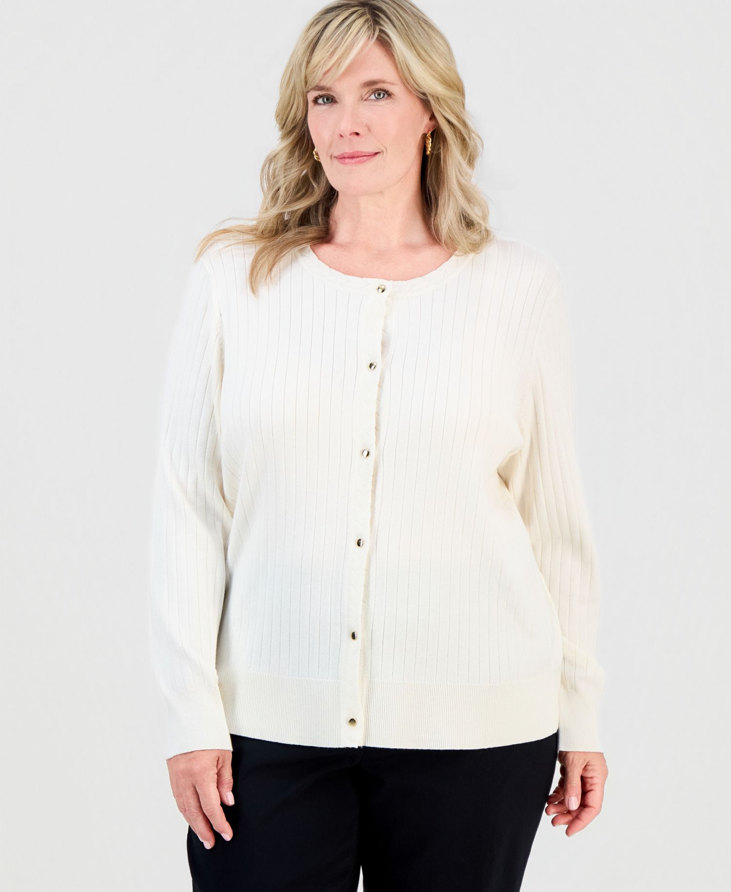 Petite Ribbed Button-Down Cardigan Sweater