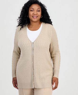 Plus Size Metallic-Threaded Textured Cardigan