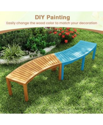 Set of 2 Outdoor Acacia Wood Curved Garden Benches 2-Person