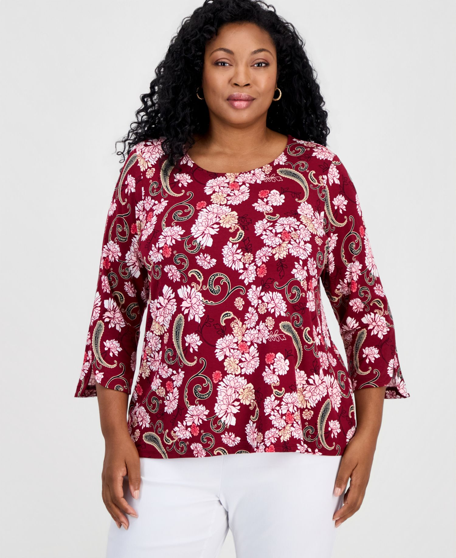 Petite Floral 3/4-Length Tulip Top