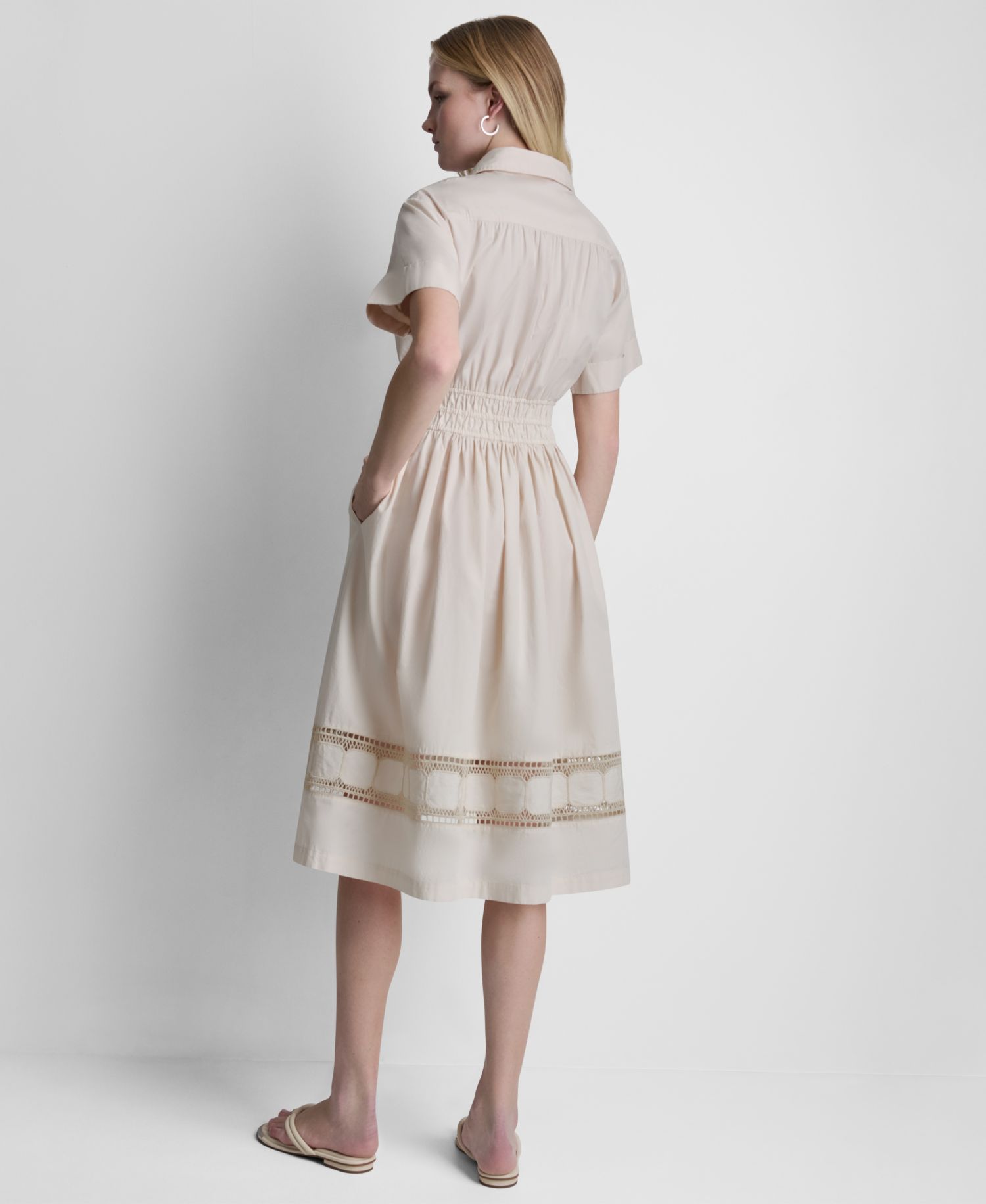 Women's Embroidered Short-Sleeve Cotton Shirt-Dress