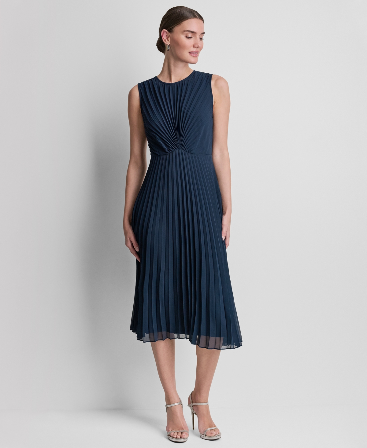 Dkny Women's Pleated Jewel Neck Dress