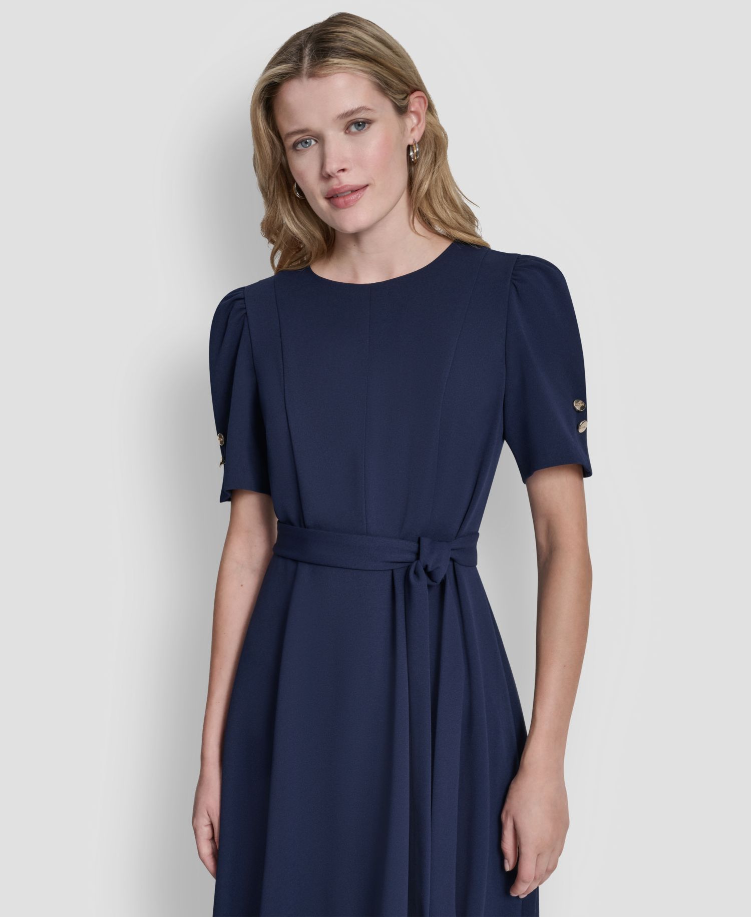 Women's Short-Sleeve Crewneck Belted Dress