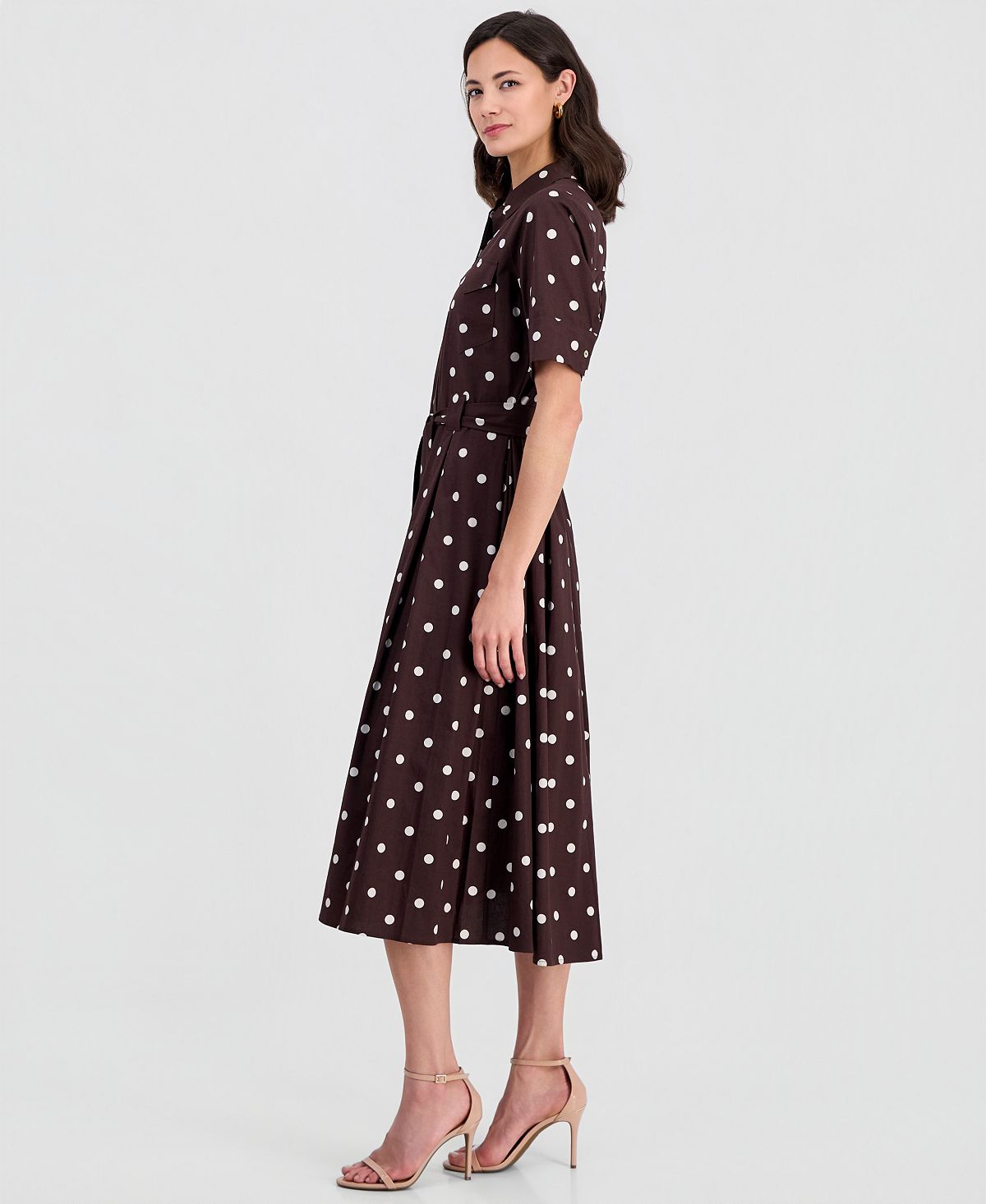 T Tahari Women's Elbow-Sleeve Button-Front Tie-Waist Dress view 3 — MAYCSS fashion products