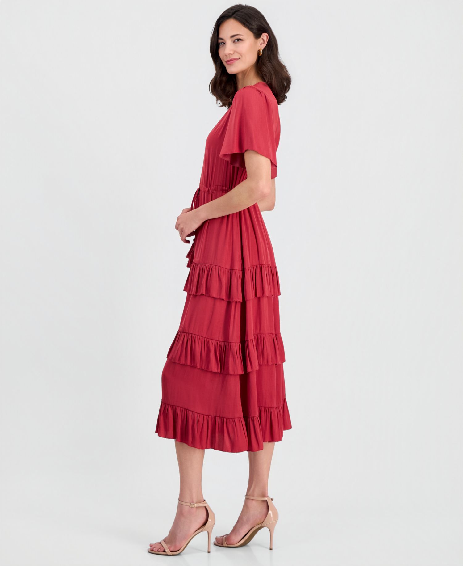 Women's V-Neck Short-Sleeve Tiered-Ruffle Dress