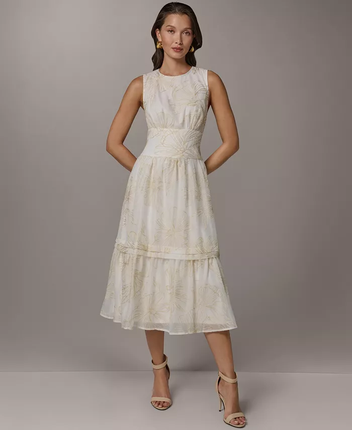 Women's Crewneck A-Line Embroidered Midi Dress