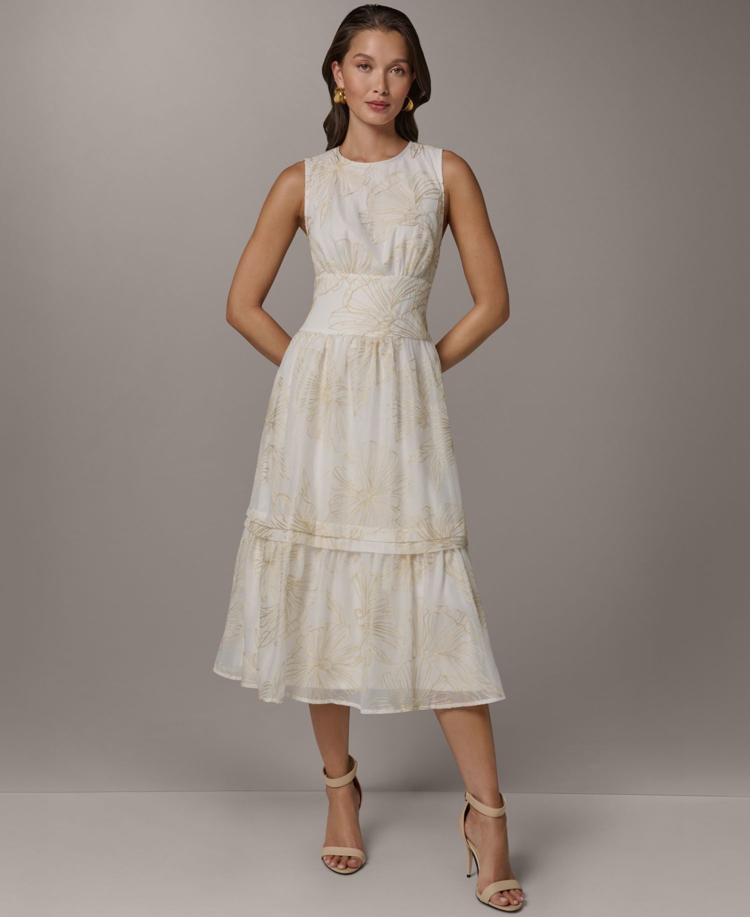 Women's Crewneck A-Line Embroidered Midi Dress