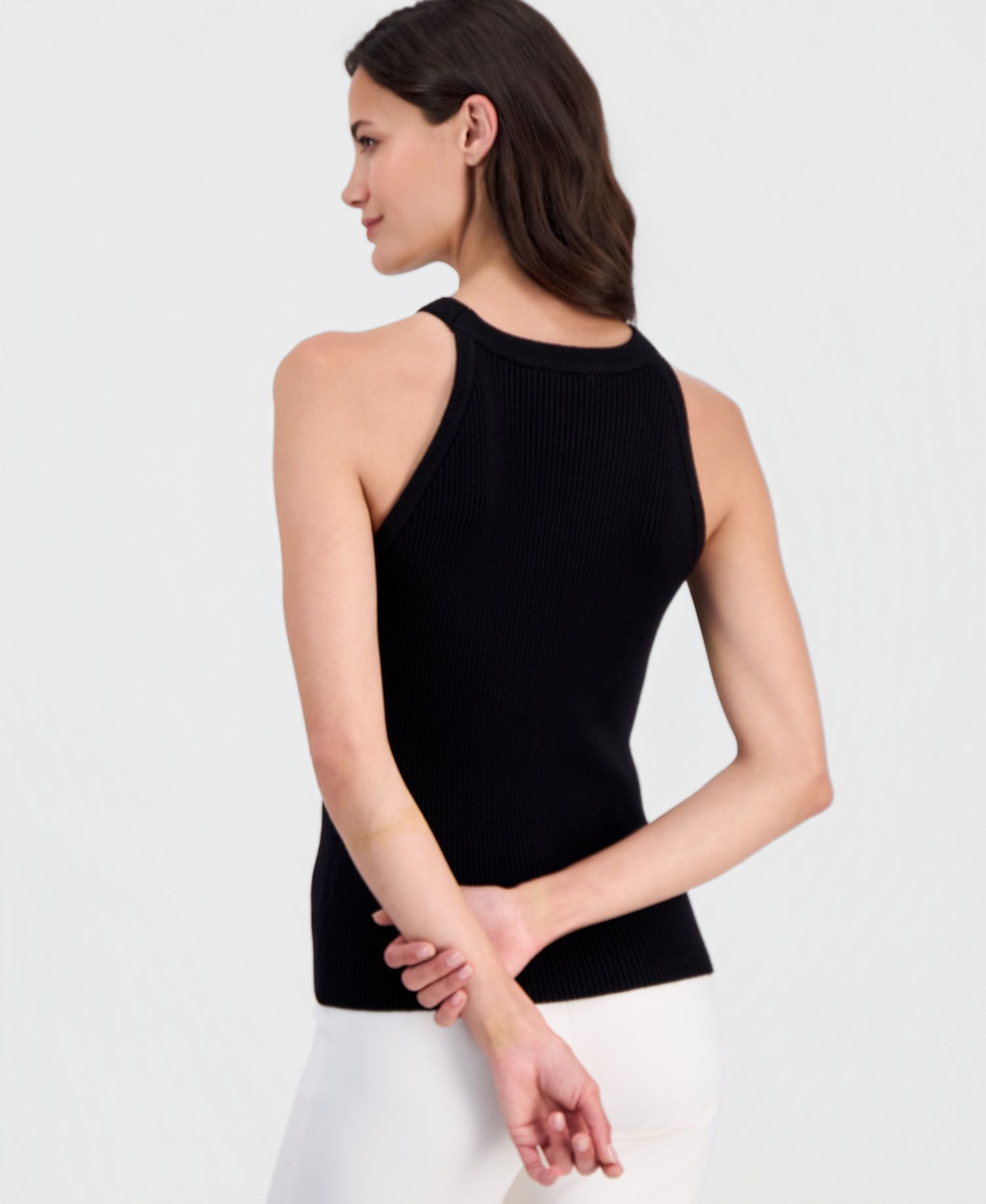 Women's Round-Neck Floral-Appliqu&eacute; Rib-Knit Top