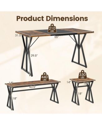 5-Piece Industrial Dining Room Set Rectangular Kitchen Table with 2 Benches and 2 Stools