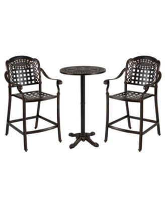 3 Piece Outdoor Cast Aluminum Bar Set with Round High Top Table and 2 Counter Height Stools