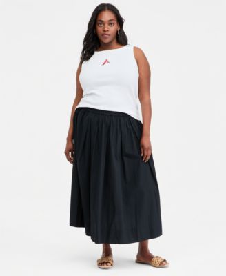 Trendy Plus Size Pull-On Cotton Midi Circle Skirt
