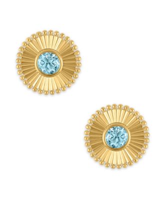Swiss Blue Topaz (3/8 ct. t.w.) Diamond Cut Texture Earrings in 14k Yellow Gold (Also Available in Amethyst)