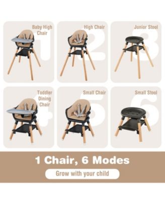 Baby 6-in-1 Beech Wood Convertible High Chair with Adjustable Footrest and Double Tray