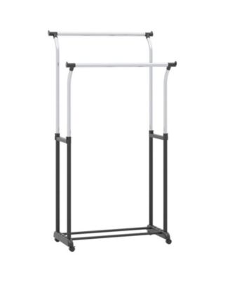 Double Rod Rolling Garment Rack with Adjustable Height from 42 to 69 in