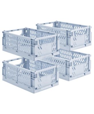 4Pack Plastic Storage Baskets Collapsible Crates Organizing Mini Bins