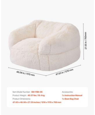 Fluffy Plush Bean Bag Chair with Armrests, High-Density Foam Filling