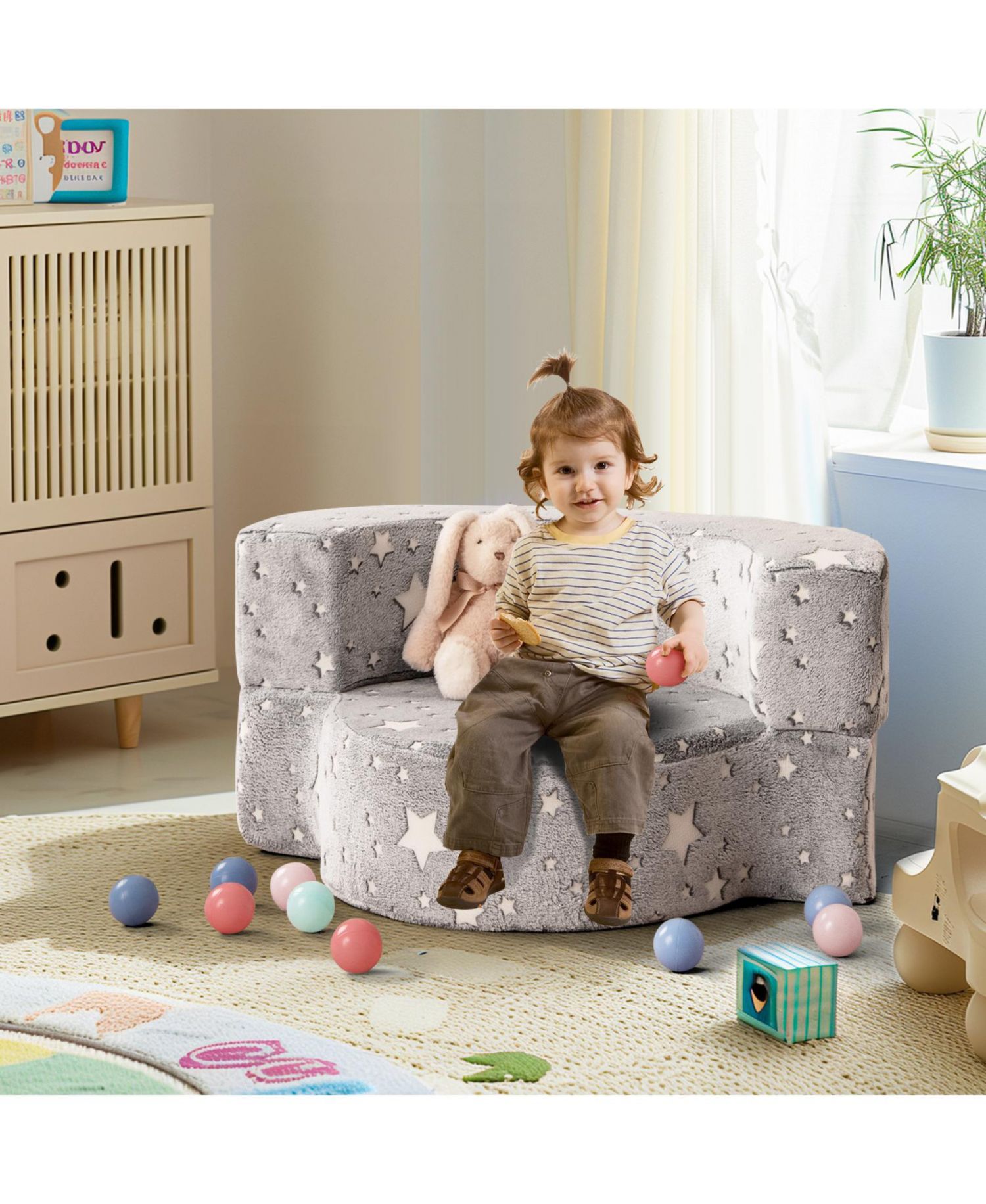 2-in-1 Toddler Convertible Sofa Chair with Glow-in-the-Dark Pattern