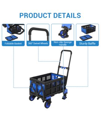 2-in-1 Folding Hand Truck and Platform Cart w/ 330 lb Capacity, Convertible Dolly with Foldable Basket and Bungee Cords, Portable Luggage Cart