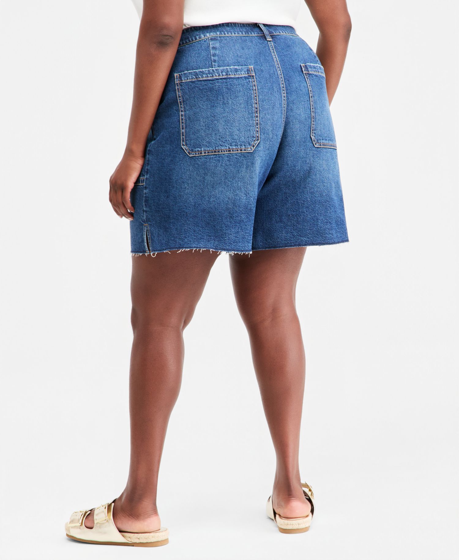 Plus Size High Rise A-line Denim Utility Bermuda Shorts