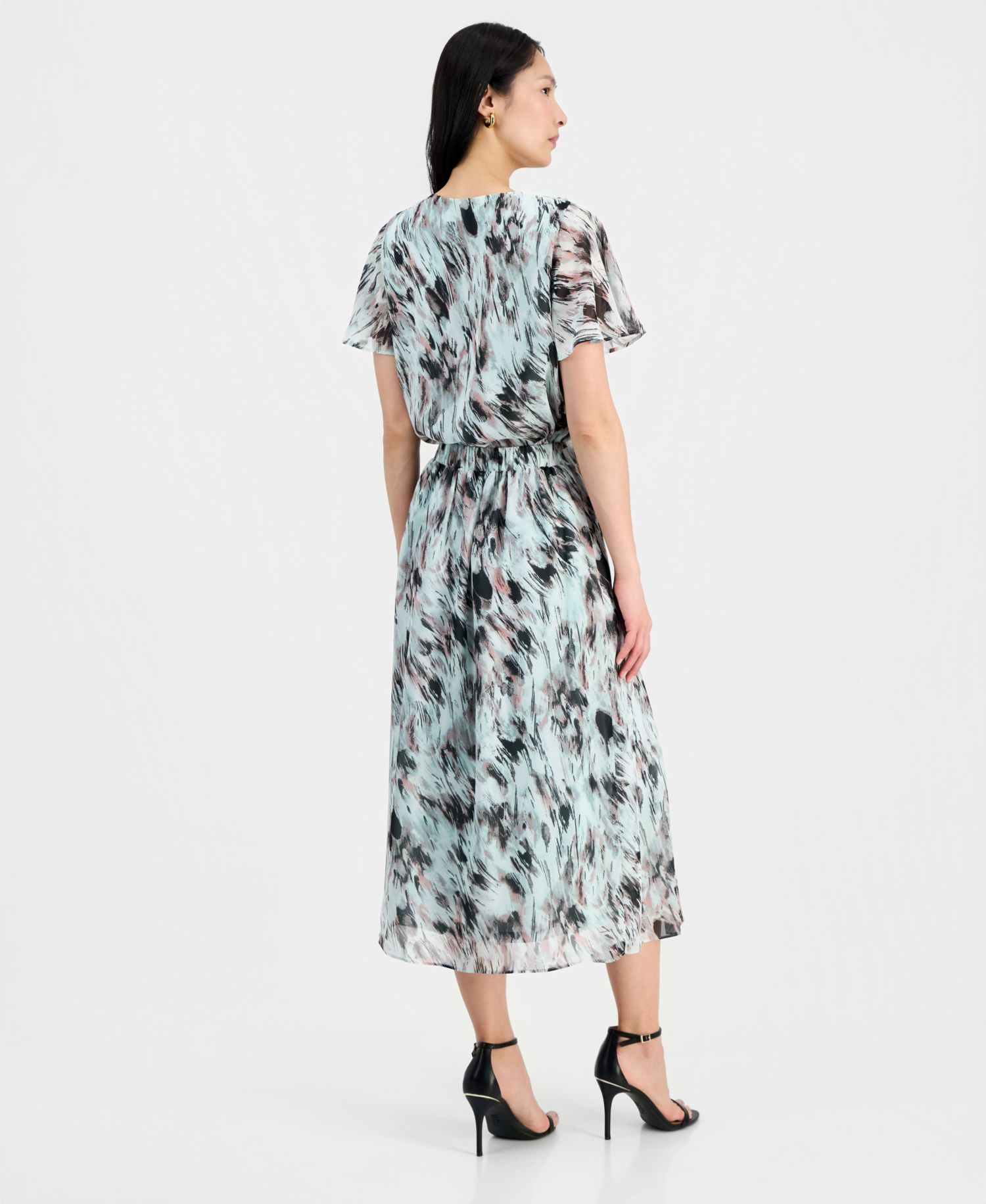 Women's Ruffle-Front Flutter-Sleeve Blouse & Pull-ON Pleated-Front Skirt