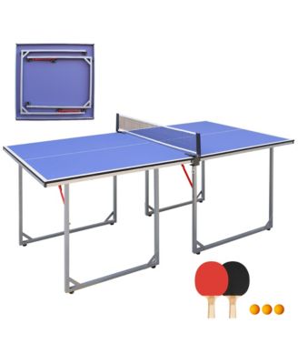 6FT Portable Mid-Size Ping Pong Table, Foldable Table Tennis Game Set with Net, 2 Rackets and 3 Balls Included for Indoor and Outdoor Games