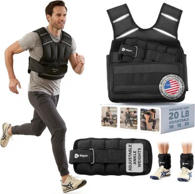 2-in-1 Adjustable Weighted Vest Ankle Weights (15 And 20lbs) - Reflective Training Vest with Phone Pocket