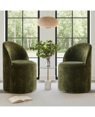 Set of 2 Chenille Swivel Accent Chairs with Casters, Barrel Chair