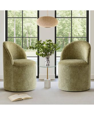 Set of 2 Chenille Swivel Accent Chairs with Casters, Barrel Chair