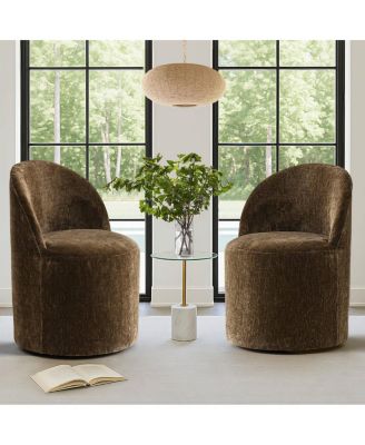 Set of 2 Chenille Swivel Accent Chairs with Casters, Barrel Chair