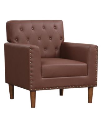Mid-Century Button Tufted Accent Chair with Faux Leather Upholstery and Rivets