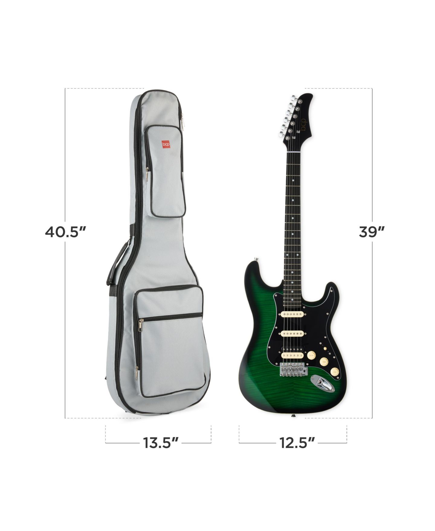 Детские игрушки Best Choice Products Beginner Electric Guitar Kit w/ Headphone Amp, Padded Gig-Bag, Headphones, цвет: Зелёный / Чёрный — фото 2
