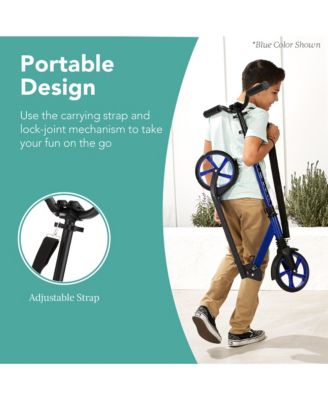Kids Height Adjustable Kick Scooter w/ Carrying Strap, Non-Slip Deck, Kickstand