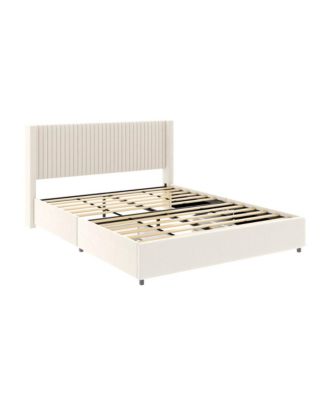 Anna Patented 2-Drawer Storage Bed Velvet Upholstered Wingback Platform Bed