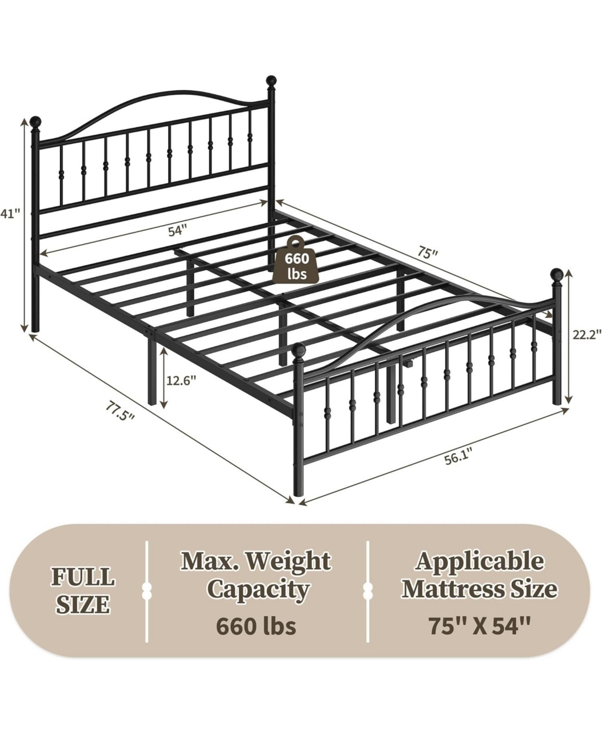 gaomon Metal Platform Bed Frame with Graphic Headboard and Under Bed Storage