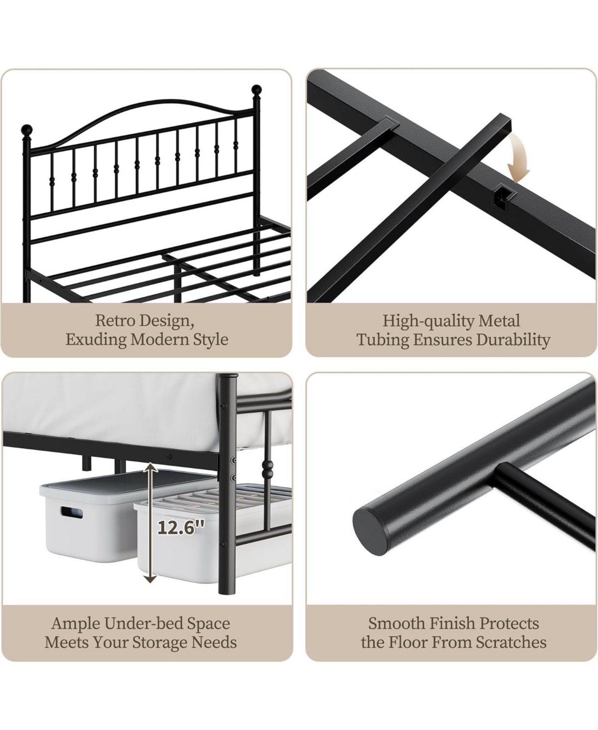 gaomon Metal Platform Bed Frame with Graphic Headboard Under Bed Storage