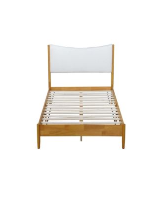 Solid Rubber Wooden Bed with Boucle Upholstered Headboard, Enhanced by Support Feet