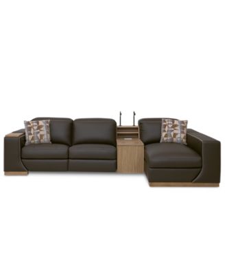 Holtman 4-Piece Leather 2 Power Sofa Chaise Sectional with Console