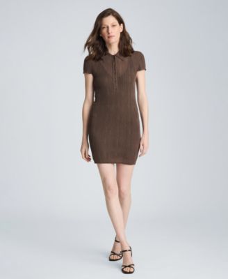 Women's Variegated Ribbed Collared Neck Polo Sweater Dress