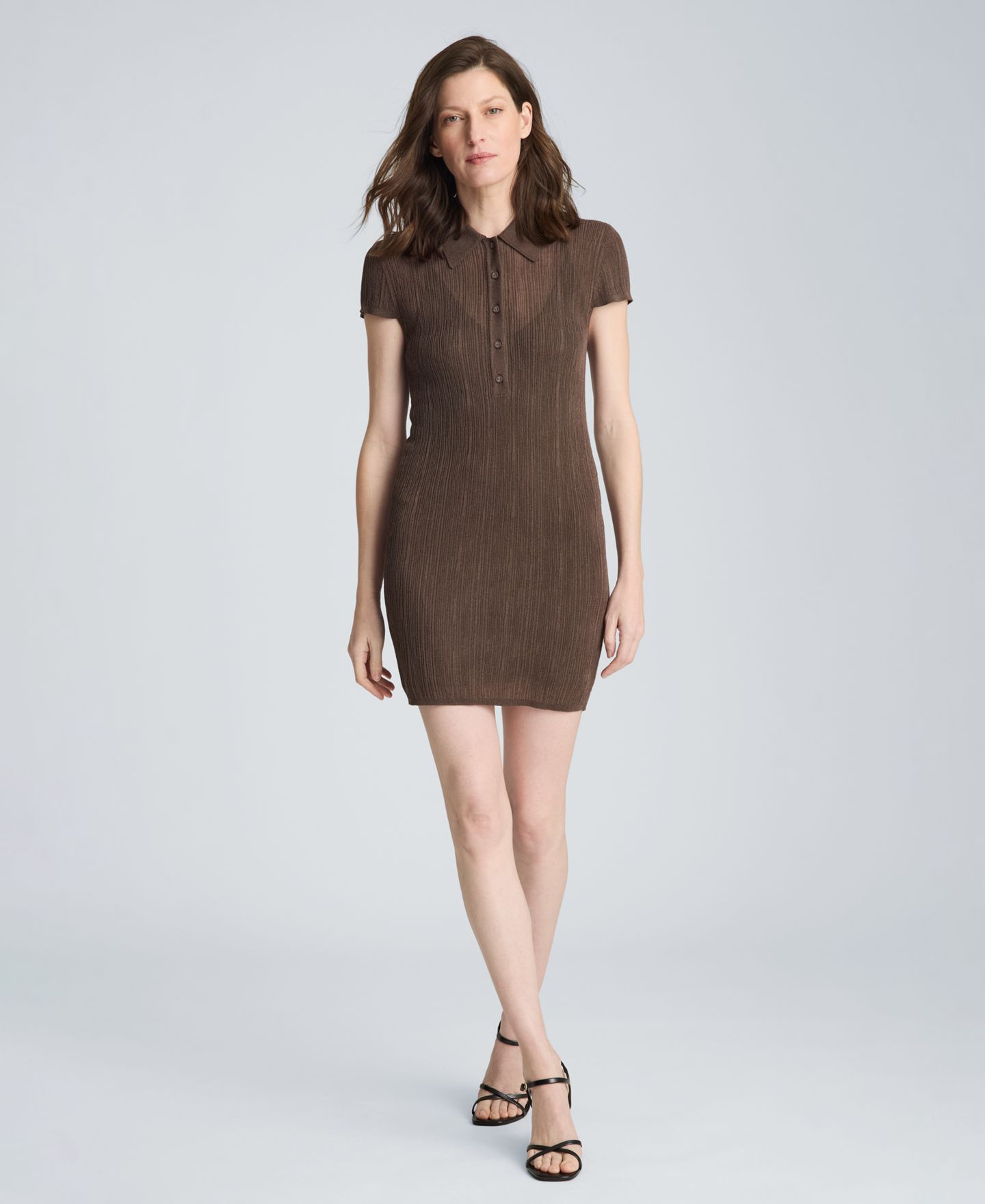 Женское платье Kenneth Cole Variegated Ribbed Collared Neck Polo Sweater Dress, цвет: Коричневый — фото 1