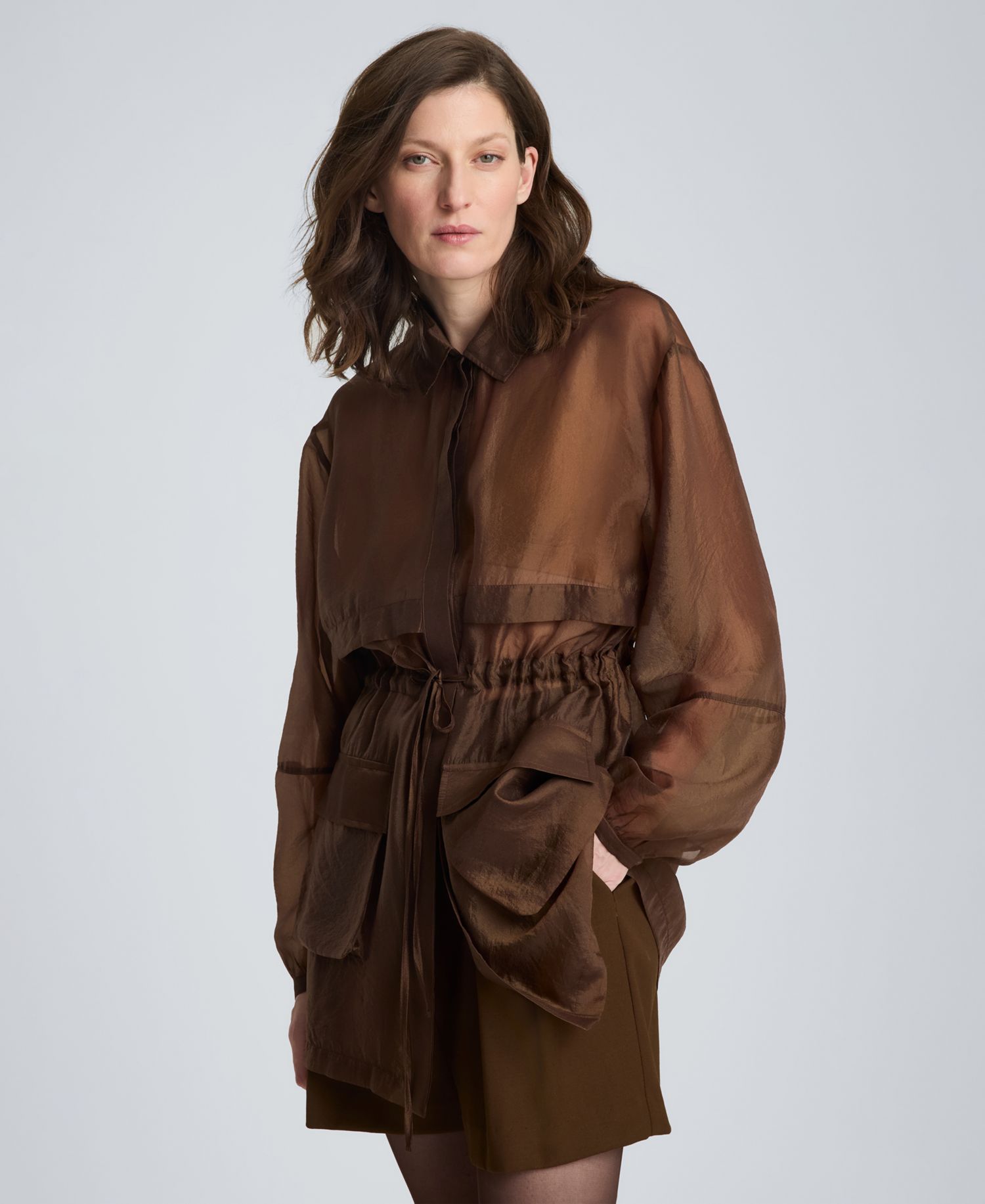 Women's Cinch Waist Sheer Shacket