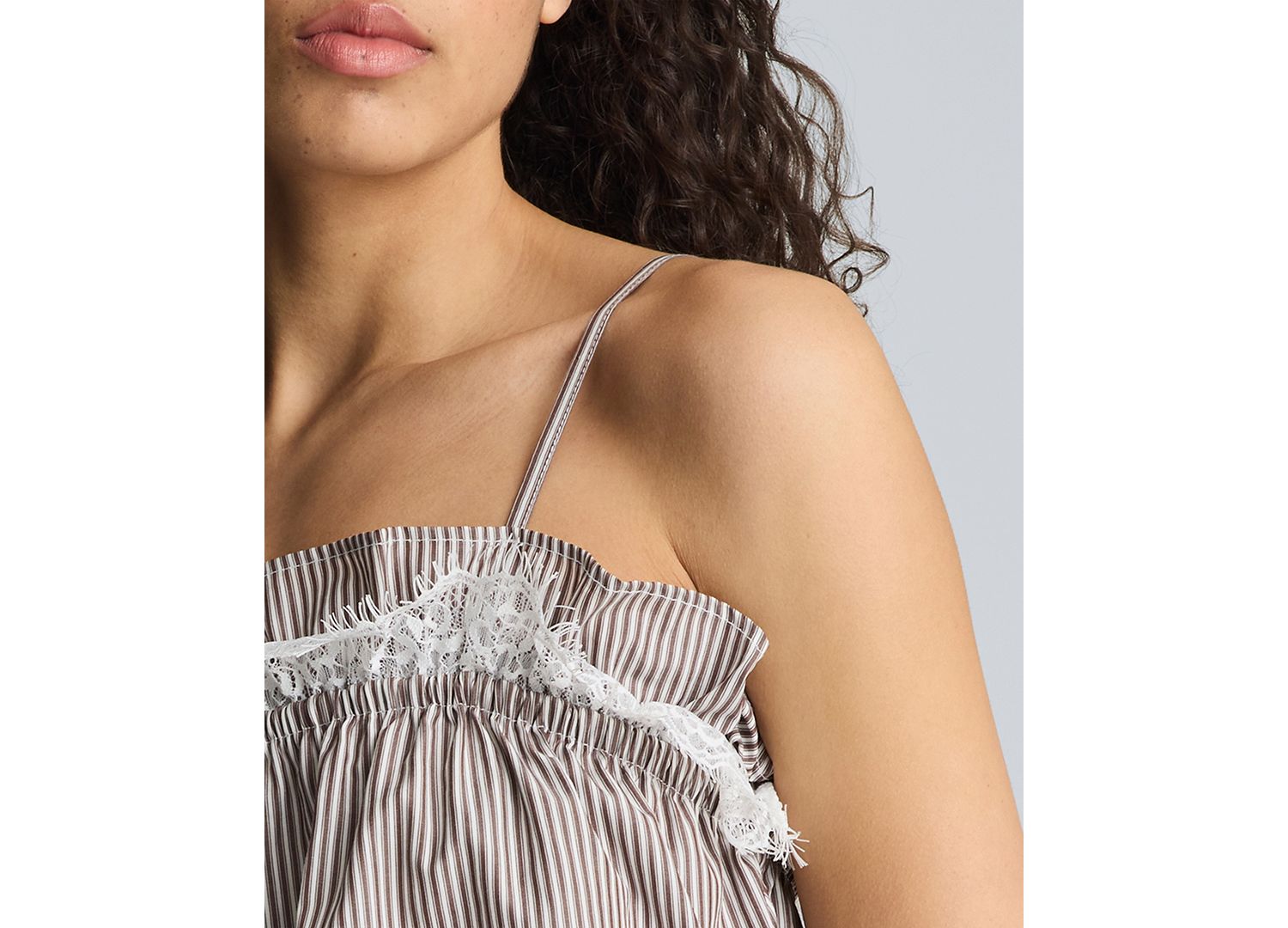 Women's Cotton Shirred Neck Lace Trim Camisole