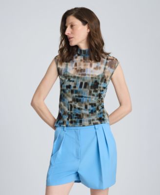 Women's Printed Mesh Mock Neck with interior Cami