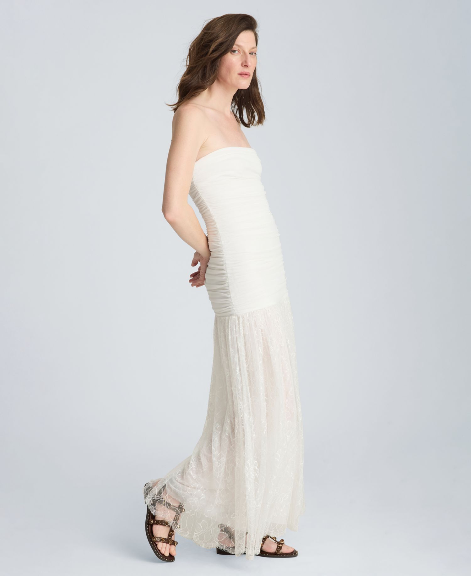 Women's Strapless Mesh Maxi Dress