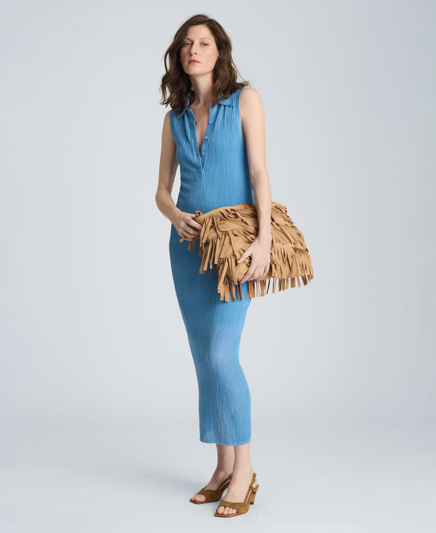 Women's Variegated Rib Sleeveless Polo Sweater Dress