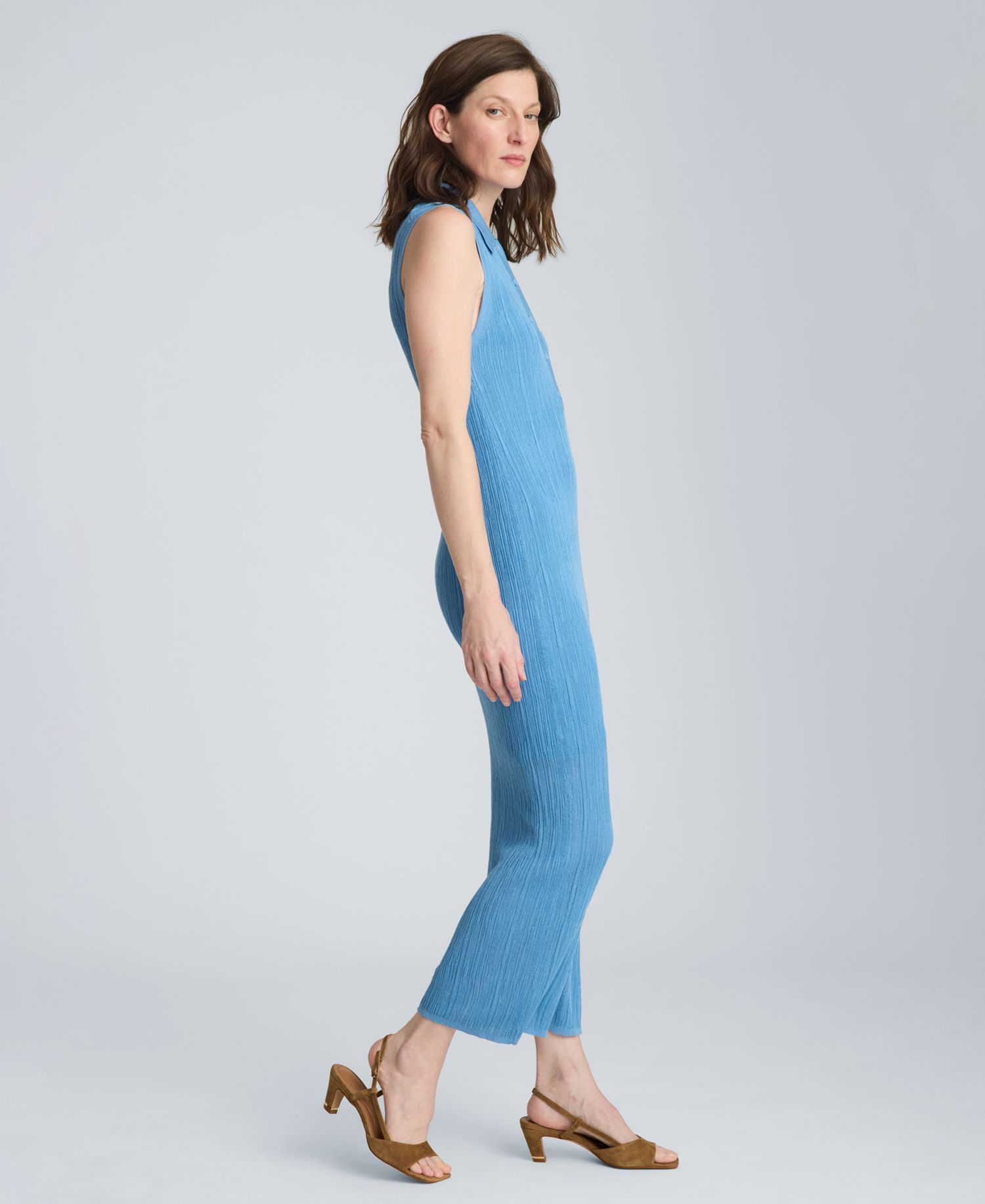 Women's Variegated Rib Sleeveless Polo Sweater Dress